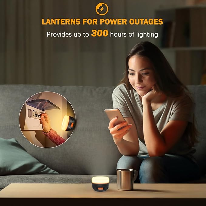 Yonktoo Rechargeable LED Camping Lantern, 300H Runtime, 6400mAh, IPX5 Waterproof Tent Light for Camping, Hiking, Power Outages, Home, Emergency - Standard Edition,Orange