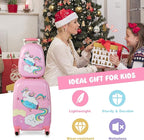 GYMAX 2Pc Kid Carry On Luggage Set, 12" & 18" Kids Suitcase with 4 Spinner Wheels, Travel Rolling Trolley