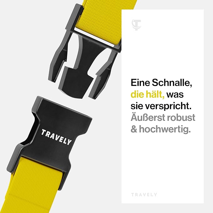TRAVELY Luggage Straps - Particularly conspicuous & Secure - Incl. 4 Name Tags - Luggage Strap Ideal crosswise - [Set of 4]
