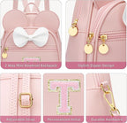KKXIU Girls Initial Bowknot Cute Mini Backpack for Toddler, Travel Small Girl Backpacks, Personalized Birthday Gifts for Little Girls and Kids(T, Pink)
