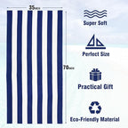 HENBAY Large Oversized Beach Towel - 35 x 70 Inch Microfiber Pool Towel, Navy Striped Quick Dry Cabana Swim Towel