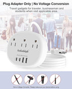 Brazil Power Adapter, Outlet Adapter for Brazil with 3 American Outlets 4 USB Ports (2 USB-C) Total 24W, Type N Plug Adapter for USA to Brazil, 3FT