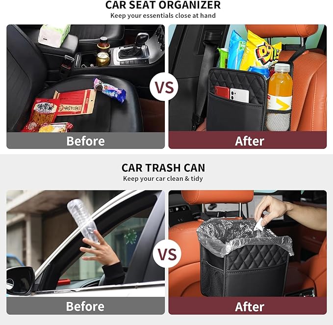 FrgKbTm 2Pack Car Seat Back Organizer, Waterproof Car Backseat Organizer with Cup Holders Large Capacity Hanging Car Storage Bag for Phones Documents Cups Bottle Travel Compatible with Most Vehicles