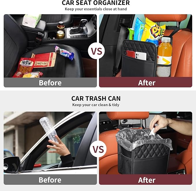 FrgKbTm Car Seat Back Organizer, Waterproof Car Backseat Organizer with Cup Holders Large Capacity Hanging Car Storage Bag for Phones Documents Cups Bottle Travel Compatible with Most Vehicles