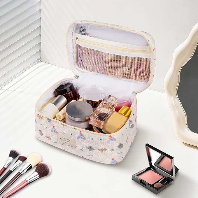 Gosect Large Makeup Bag, Cute Cosmetic Bag for Women Girls, Floral Coquette Aesthetic Toiletry Bag, Travel Make Up Organizer Bag (Small Elephant)