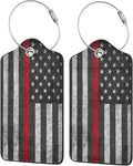2 Pack Luggage Tags for Suitcases, PU Leather Bag Tag with Privacy Cover Address Card Travel Essentials-Thin Red Line Flag American Firefighter Flag