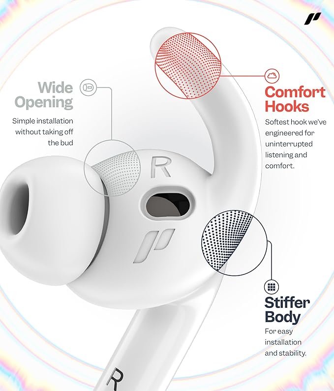 Proof Labs 4 Pairs for AirPods Pro 3 Ear Hooks Covers [Added Storage Pouch] Anti Slip Ear Tips Accessories Compatible with Apple AirPods Pro 3rd Generation (White)