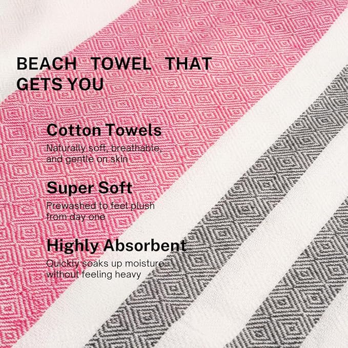 Cotton Turkish Beach Towel with Towels Oversized 36"x72" Pool Absorbent Extra Large Quick Dry Sand Travel Towel (Rosé Obsidian, 4 Pack)
