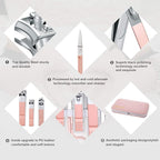 Manicure Set, Travel Mini Nail Clippers Kit Pedicure Care Tools, 10pcs Stainless Steel Grooming kit (Pink)