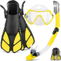 ZEEPORTE Mask Fin Snorkel Set, Travel Size Snorkeling Gear for Adults with Panoramic View Anti-Fog Mask, Trek Fins, Dry Top Snorkel and Gear Bag for Swimming Training, Snorkeling Kit Diving Packages