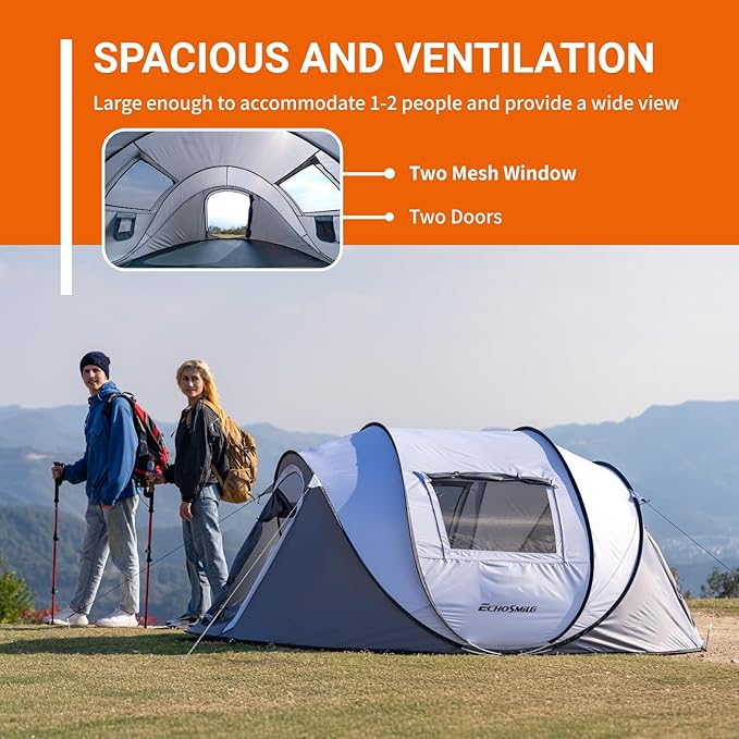 EchoSmile Pop Up Camping Tent, 2/4/6 Person Easy Setup Tent, Water Resistant Dome, Portable with Carry Bag