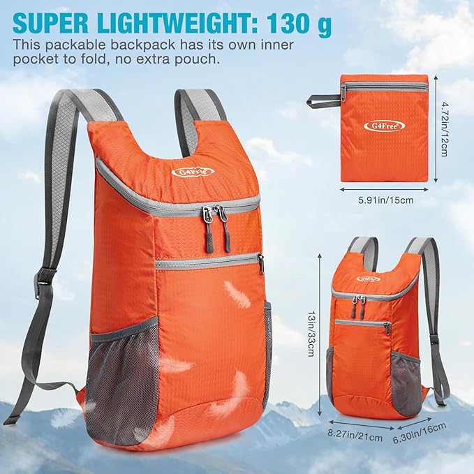 G4Free Lightweight Packable Hiking Backpack for Men Women Small Hiking Daypacks Foldable Shoulder Pack Casual Outdoor Bag 11L