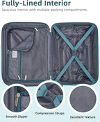 LARVENDER Carry on Luggage 22x14x9 Airline Approved, Expandable 20 Inch Hardside Suitcase with Wheels TSA Lock, PC+ABS Lightweight Carry on Suitcases for Women and Men, Lake Green (20/DB/TB)