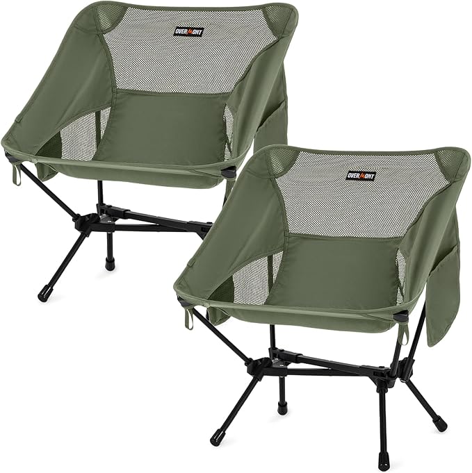 Overmont Ultralight Portable Camping Chair- Lightweight Folding Backpacking Chair, Support up to 330Lbs Compact Beach Chair for Adults with Carry Bag for Backpack Hiking Fishing Outdoor Camp 2pcs