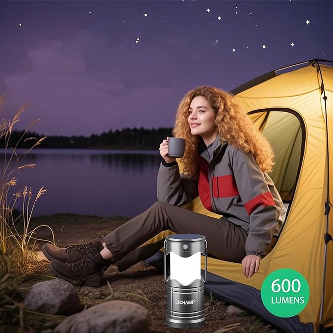 Lichamp 1-Pack Solar Camping Lantern, USB Rechargeable LED Lanterns Battery Powered Pop Up Flashlight Lamps with Three Modes Power for Power Outages Hurricane Supplies Emergency Indoor & Outdoor