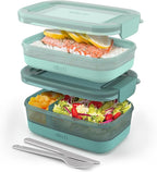Ello 2-Pack Lunch Stack Plastic Food Storage Container Bento Box with Airtight, Leak-Proof Locking Plastic Lids and Silicone Base, BPA-Free, Freezer, Microwave, and Dishwasher Safe, Mint Chip