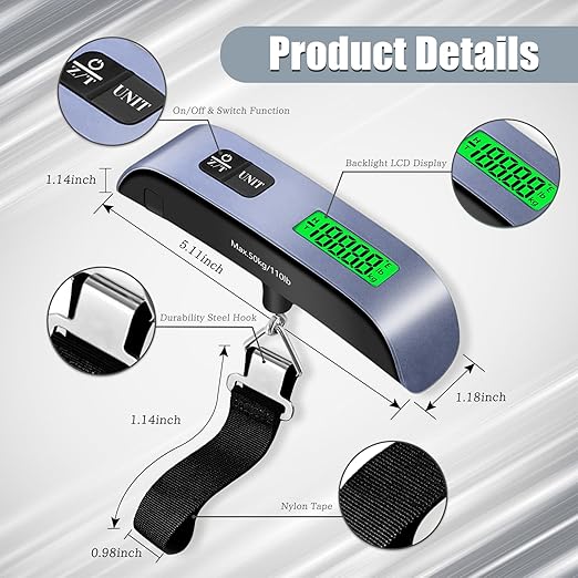 Luggage Scale, 110lbs Portable Digital Luggage Weight Scale, Rubber Pain Suitcase Scales with LCD Display & Temperature for Travel (Blue)