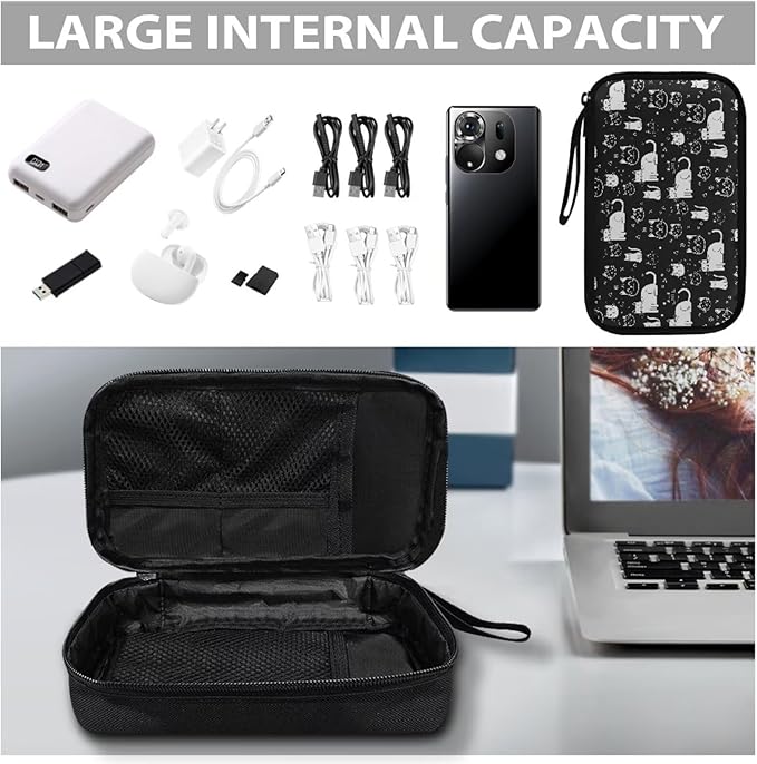 Cats Print Electronic Organizer Travel Case Waterproof Travel Cord Organizer Pouch, All-in-One Storage Bag for Accessories, Charger, Cable