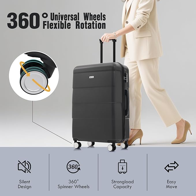 Merax Luggage Sets,Hardcase Suitcase with Bags,6 Piece Lightweight Carry on Luggagewith Double Spinner Wheels Lock,16+20+24+28 inches,charcoal