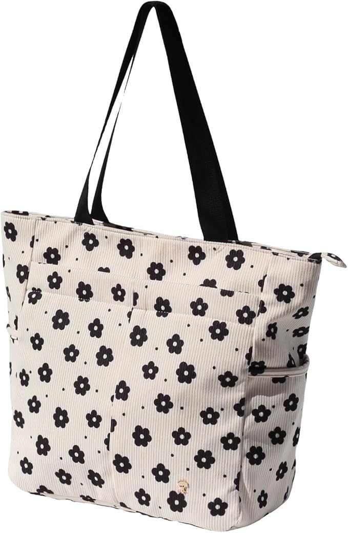 ESVAN Original Floral Tote Bag Large Shoulder Bag with Multi Pockets for Gym Travel Beach Daily Bags
