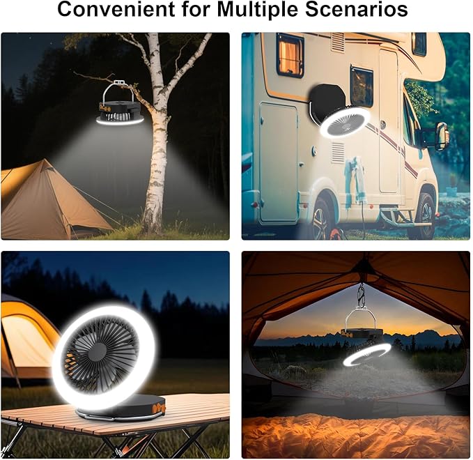 iodoo Camping Fan Light with Remote and Portable Carrying Bag - 12000mAh Rechargeable Battery, 24H Run Time, 2000LM, 3 Light Modes & Stepless Dimming, Ultra - Quiet Table Fan Baby Fan