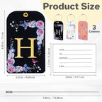 3 Pack Luxury Floral Luggage Tags, Durable PU Leather Suitcase Tags with Stainless Steel Cable Strap, Hidden ID Slot for Privacy Protection, Easy to Identify Waterproof Travel Accessories Gift (H)