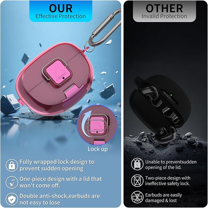 for Bose Ultra Open Earbuds Case with Secure Lock & Phone Stand, Soft TPU Shockproof Protective Clear Case for Bose Open Ear Earbuds Accessories with Cleaning Pen & Keychain (Deep Rose)