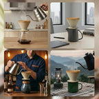 DIF DECO Ceramic Pour Over Coffee Dripper, Reusable Porcelain Portable Pour Over Coffee Maker, Slow Brewing Accessories with 1 Holes for Home, Office, Travel, Camping (Brown)