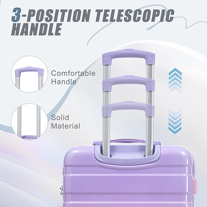 Merax Suitcase Set, Hardshell PC Luggage Sets 3 Piece with Spinner Wheels,Durable Suitcase with With Printed pattern and Combination Lock,Lightweight 20" 24" 28",Purple Pink