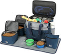 Dog Travel Bag for Pet Kit for Supplies with 2 Food Storage Containers 2 Collapsible Bowls 1 Feeding Mat 1 Dog Treat Pouch 7-Piece Set Perfect Road Trips Camping Weekend Doggy Gift, Navy Blue