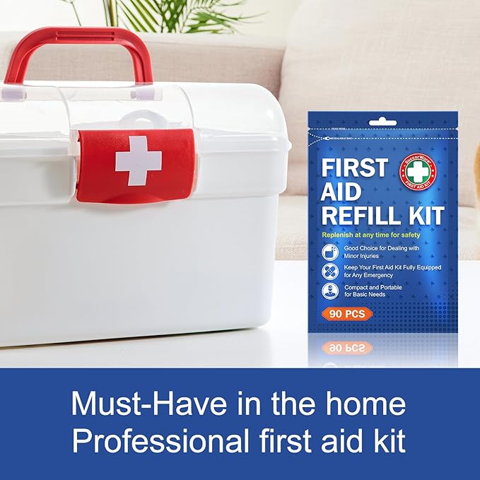 SuccorWare 90 Pieces First Aid Refill Kit - Wound Care Kit Includes Bandages for Home, Travel, Hiking - Portable Replacement Kit for First Aid Medical Supplies（2 Set）
