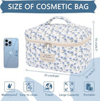 Gosect Large Makeup Bag, Cute Cosmetic Bag for Women Girls, Floral Coquette Aesthetic Toiletry Bag, Travel Make Up Organizer Bag (Blue Peacock Flower)