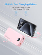 Ffnpua Portable Charger with Wall Plug, 20000mAh USB C Power Bank Fast Charging, External Battery Pack with Built in Cables, Digital Display, 5 Output 2 Input for iPhone Android Cell Phone Tablet