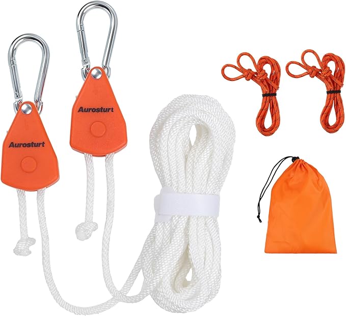 Retractable Clothesline Outdoor Indoor, Portable Travel Clothes Line Heavy Duty Ratchet Pulley with Carabiners, 19FT Laundry Drying Lines for Camping, Cruise, Backyard, Balcony, Dormitory