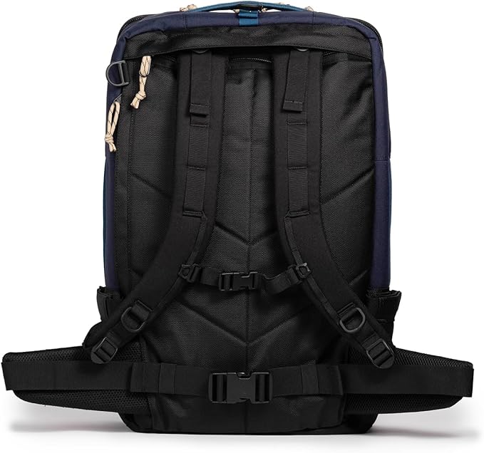 Topo Designs Global Travel Bag – 30L or 40L - Carry-On Compliant Most Airlines, Durable Travel Duffel Bag, Clam Shell Main Pocket, Laptop Sleeve, Backpack, Luggage (40L / Navy/Sahara)