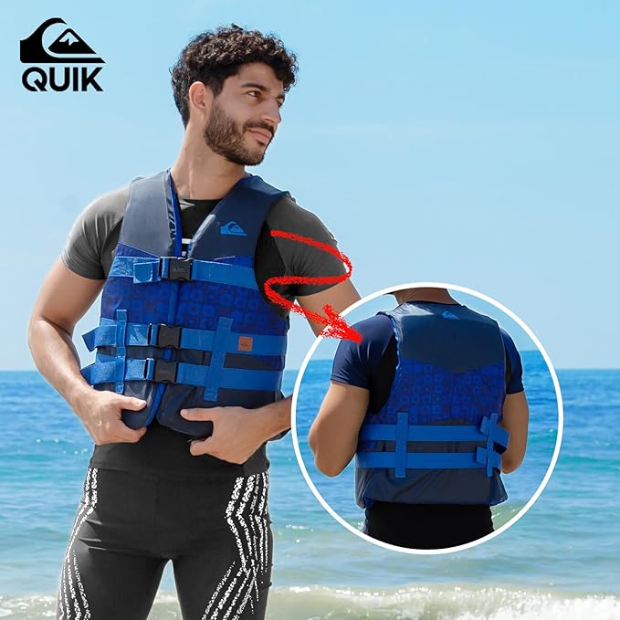 QUIKSILVER USCG Approved Men's Life Jacket Type III PFD, Lightweight EPE Foam Life Vest for Adults, for Waterskiing, Wakeboarding, Windsurfing, Rafting, Boating, Kayaking, Fishing Watersports