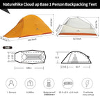 Naturehike Cloud Up Tent, Lightweight Backpacking Tents, Waterproof Ultralight Tent for Camping Hiking Backpacking