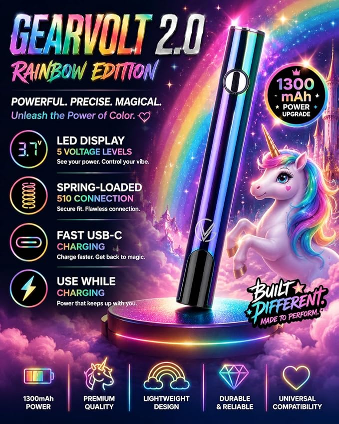Next-Gen Battery – Updated Design 2026, 1300 mAh, USB-C Fast Charging, LED Display, 5 Voltage Modes – Precision Performance for Every Task – (RAINBOW)