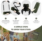 16" Extra Tall Portable Folding Stool for Adults, X-Large Collapsible Camping Chair with 3 Storage Pockets, Heavy Duty Travel Seat for Fishing, Hiking, Gardening