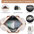 Travel Weekender Duffle Bags for Women - Duffel Bag with Shoe Compartment Carry On Overnight Bag with Toiletry Bag with Wet Pocket for Gym Hospital Bags for Labor and Delivery Black White Brown