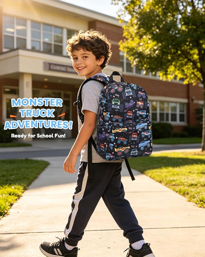 CAMTOP Kids Backpack for Boys, Preschool Toddler Backpack Kindergarten School Bookbag for Age 3-8(Monster Truck)