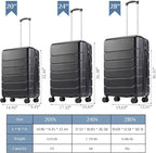 OLIXIS 3-Piece Luggage Set, Carry On Suitcases with Spinner Wheels, Expandable Travel Luggage with TSA Approved Lock & ABS Hard Shell, Black, 20/24/28 Inch