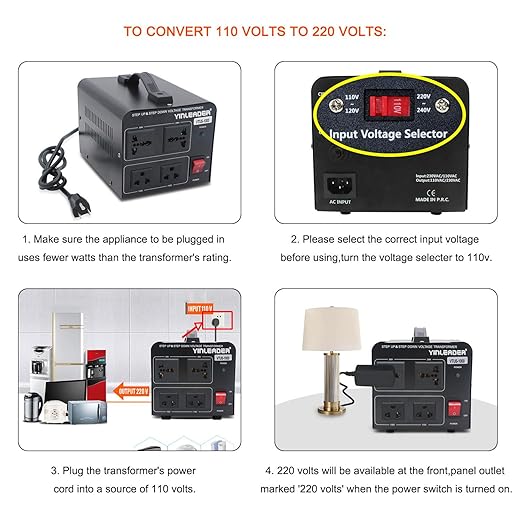 Yinleader 1000W Voltage Converter Transformer(110V to 220V OR 220V to 110V) 1000 Watt Step Up/Down Converter 110/120 Volt - 220/240 Volt w/US Power Cord,Circuit Breaker Protection
