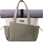 LOVEVOOK Gym Tote Bag for Women, Puffy Yoga Mat Bag with Large Cup Holder & Wet Pocket, Work Nurse Bag for Travel Workout