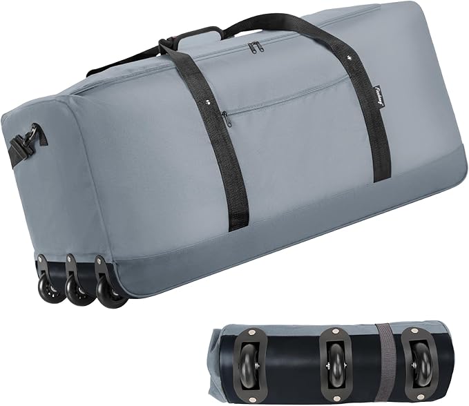Finnhomy 120L Foldable Rolling Duffel Bag with 3 Wheels, Light Weight Travel Duffel bag with Large Loading Capacity, 32'' Rolling Duffel bag with Shoulder Strap