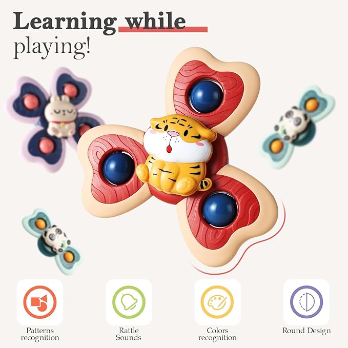 ALASOU 3PCS Suction Cup Spinner Toys for 1 Year Old Boy Girl|Spinning Top 12 18 Months|1 2 Year Old Boy Birthday Gift|Baby Bath Toy for Kids Ages 1-3|Sensory Airplane Travel Toy for Infant Toddlers
