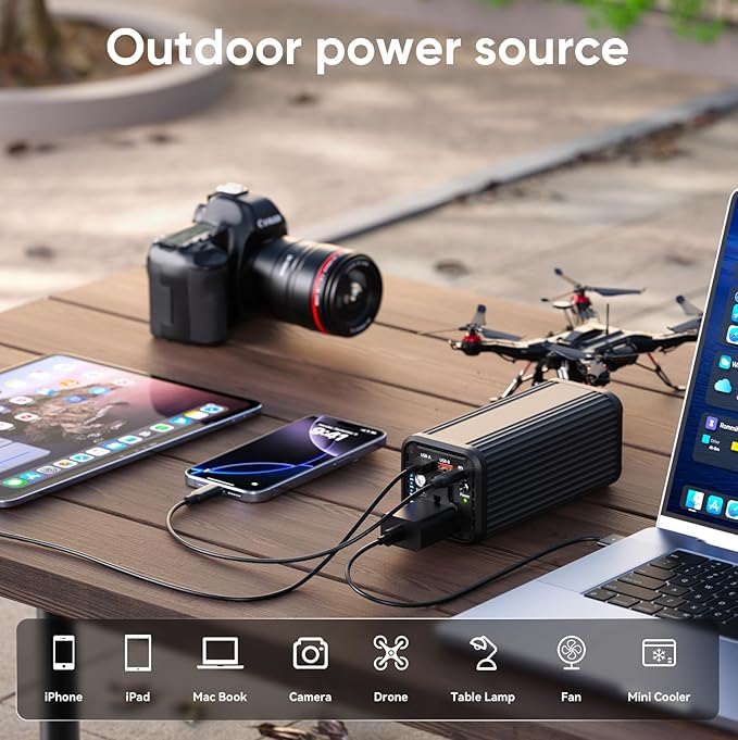 Portable Power Bank with 100W AC Outlet, PD 65W USB-C Fast Charging, USB-A Port, LED Light Indicator