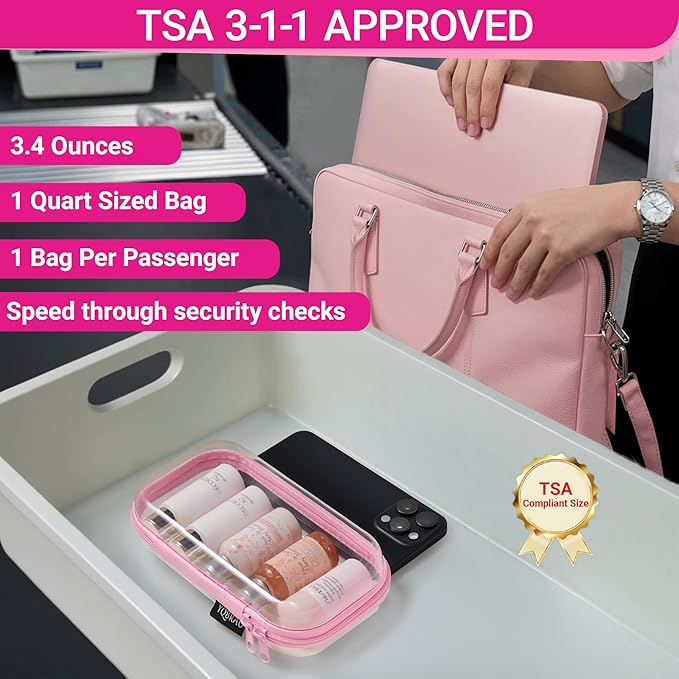 YQBRAO 3-Pack Clear Hard Shell Zipper Case Pink, 1.2mm Heavy-Duty Crush-Proof Travel Makeup Bag, TSA Approved Clear Zipper Pouches, Rigid Toiletry & Diaper Bag Organizer for Tech, Toys & Art Supplies