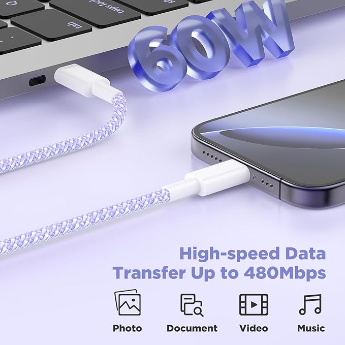 20W USB C Fast Charging for iPhone 17 Air/16/15 Pro Max,3Pack Colorful Mixed Charger Block with Braided Long USB C to C Cables (6/6/10ft) Compatible with iPhone16/15 Pro/15 Plus/iPad Pro