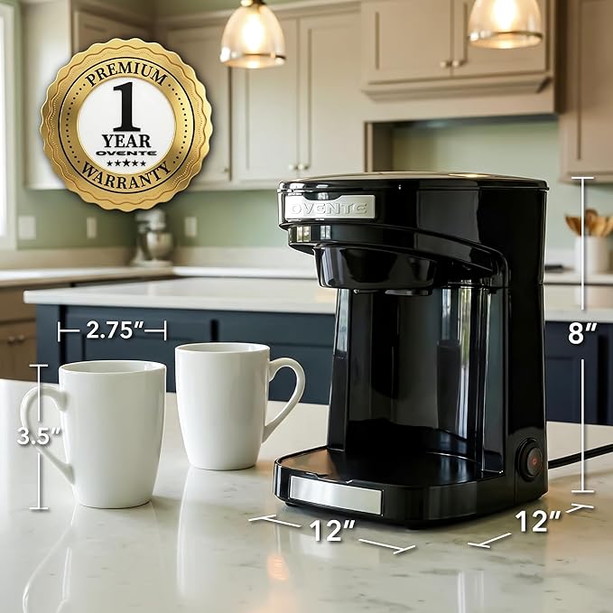 OVENTE Double Drip Coffee Maker. 2 Mugs Included. Coffee Machine. Auto Shut Off, Small Dual Drip Coffee Maker Machine. For Ground Coffee Only, Compact Kitchen or Office Essential, Black CMDD2MB